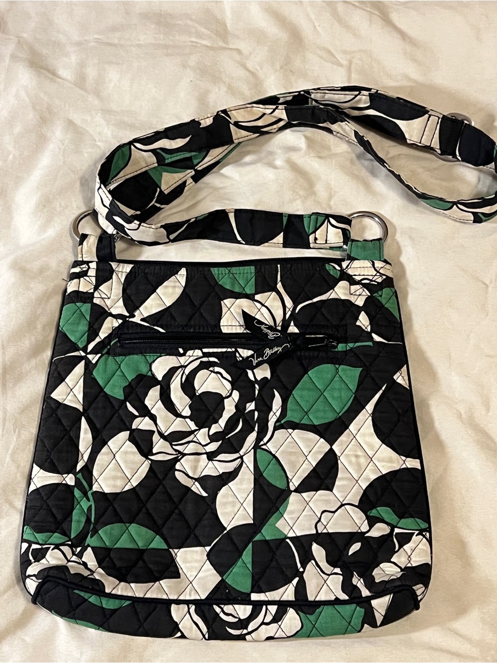 Vera Bradley Imperial Rose Black Green Cream Floral Quilted Crossbody - Picture 2 of 8